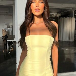 Strapless Pale Yellow Sheath Dress